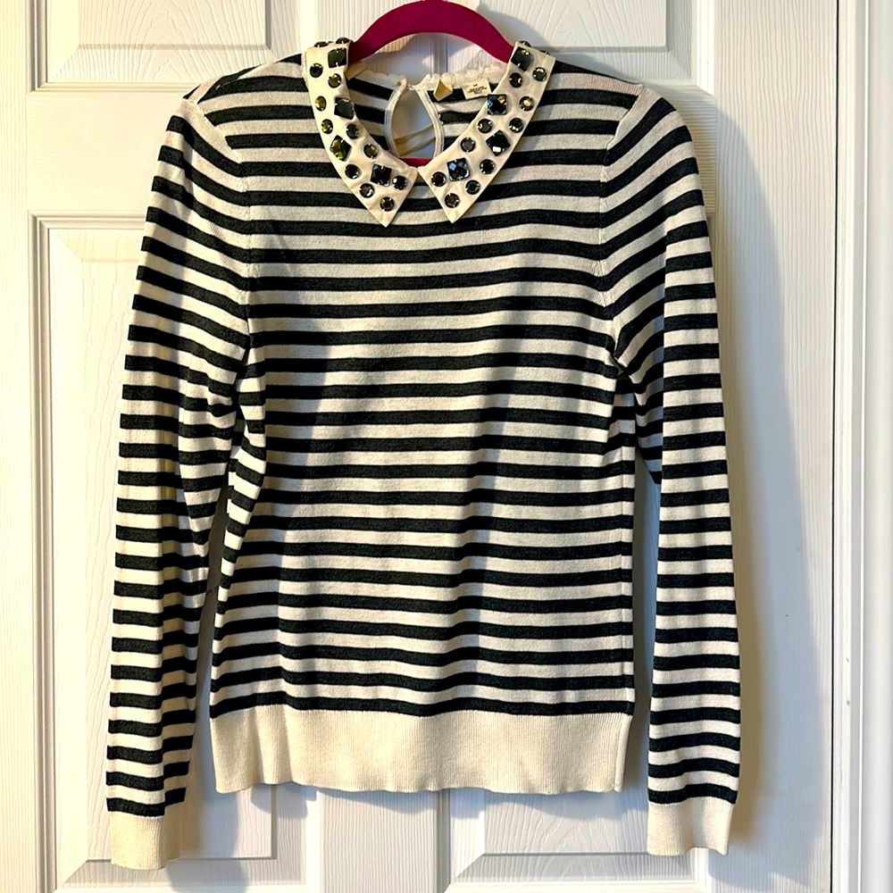 Moth brand. Lightweight striped sweater top. Removable gem collar.